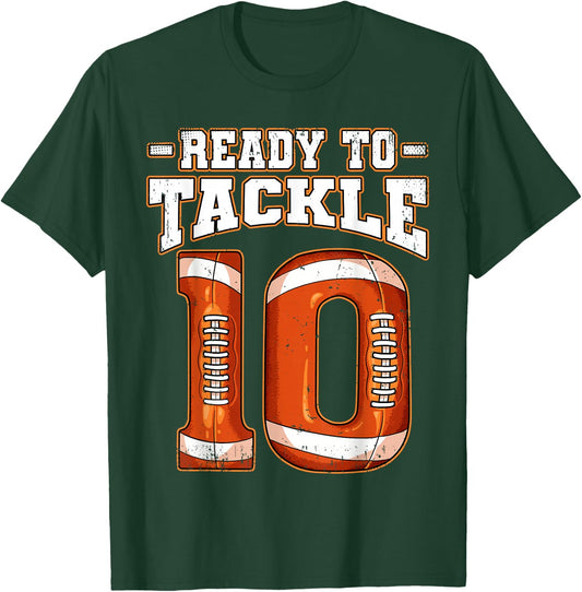 10th Birthday Football , Small, Black T-Shirt - T-Shirt | Forest
