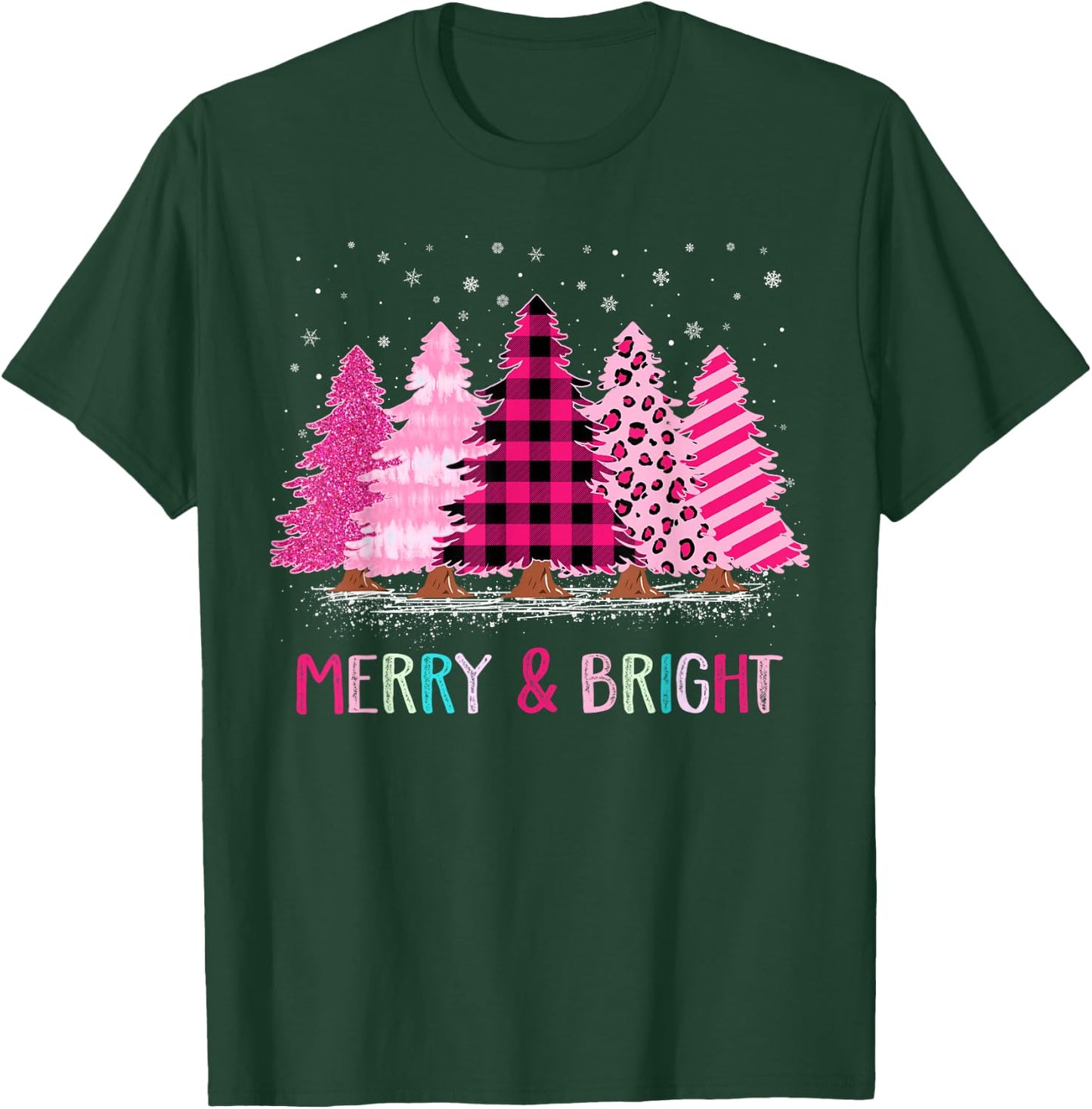 Merry and Bright Pink Christmas Tree Cute Xmas Costume Women T-Shirt - T-Shirt | Forest