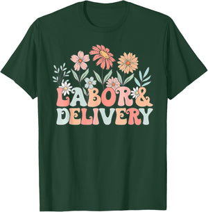 Groovy Wildflowers Labor and Delivery Nurse Back To School T-Shirt - T-Shirt | Forest