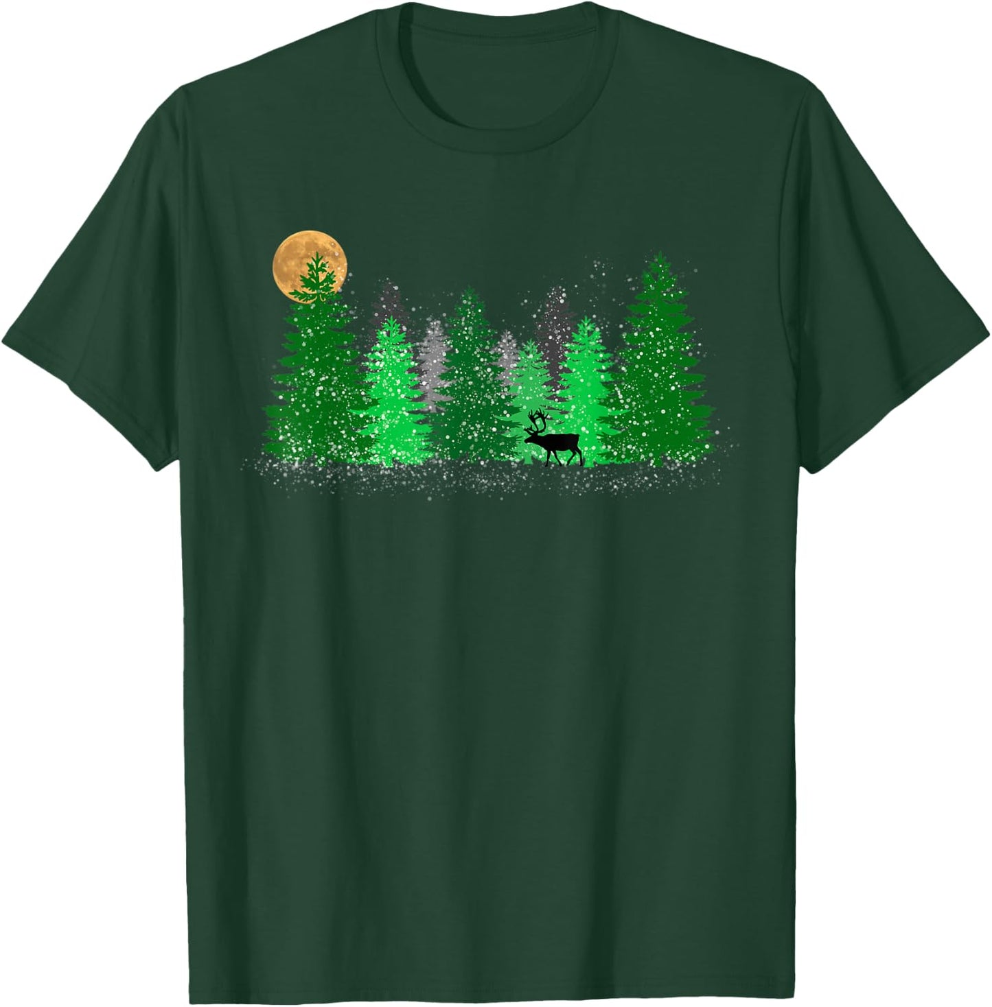 Christmas Reindeer in a Snowy Pine Forest Outdoorsman Gift T-Shirt - T-Shirt | Forest