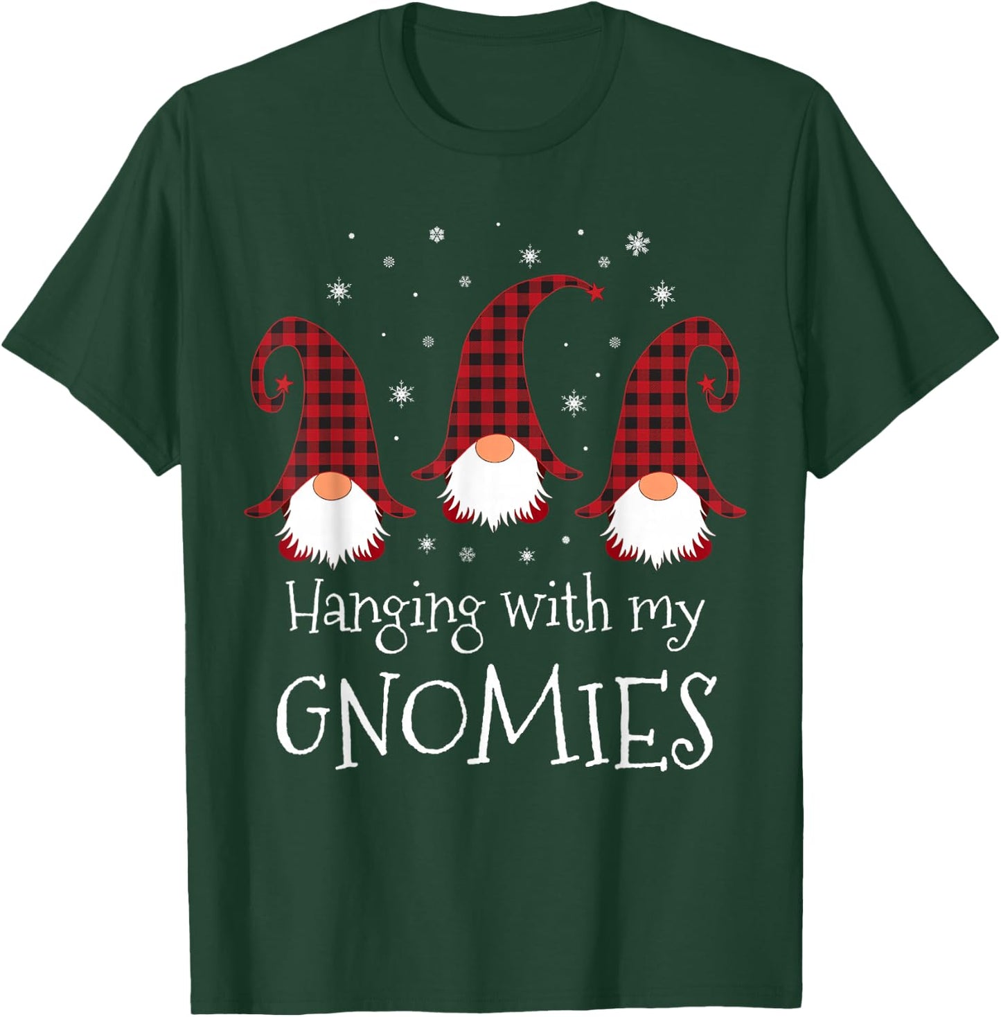 Hanging With My Gnomies Plaid Garden Christmas Gnome T-Shirt - T-Shirt | Forest