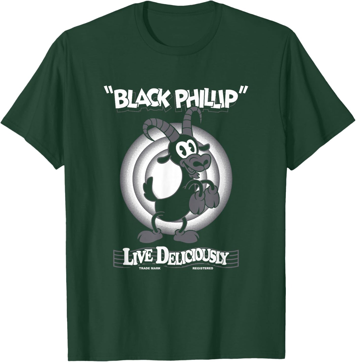 Live Deliciously - Vintage Cartoon Goat - Black Phillip T-Shirt - T-Shirt | Forest