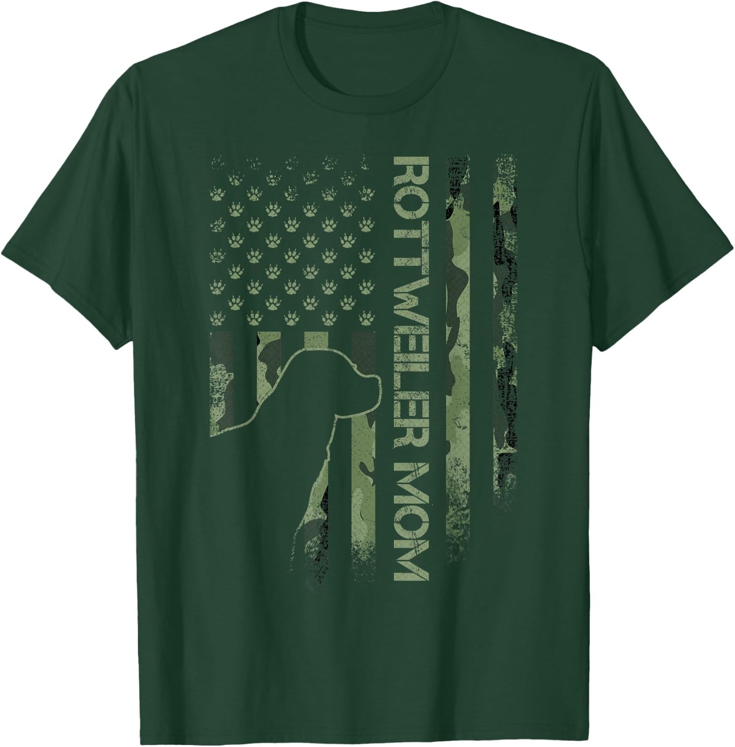 Vintage USA Camo Flag Proud Rottweiler Mom Rottie Silhouette T-Shirt - T-Shirt | Forest