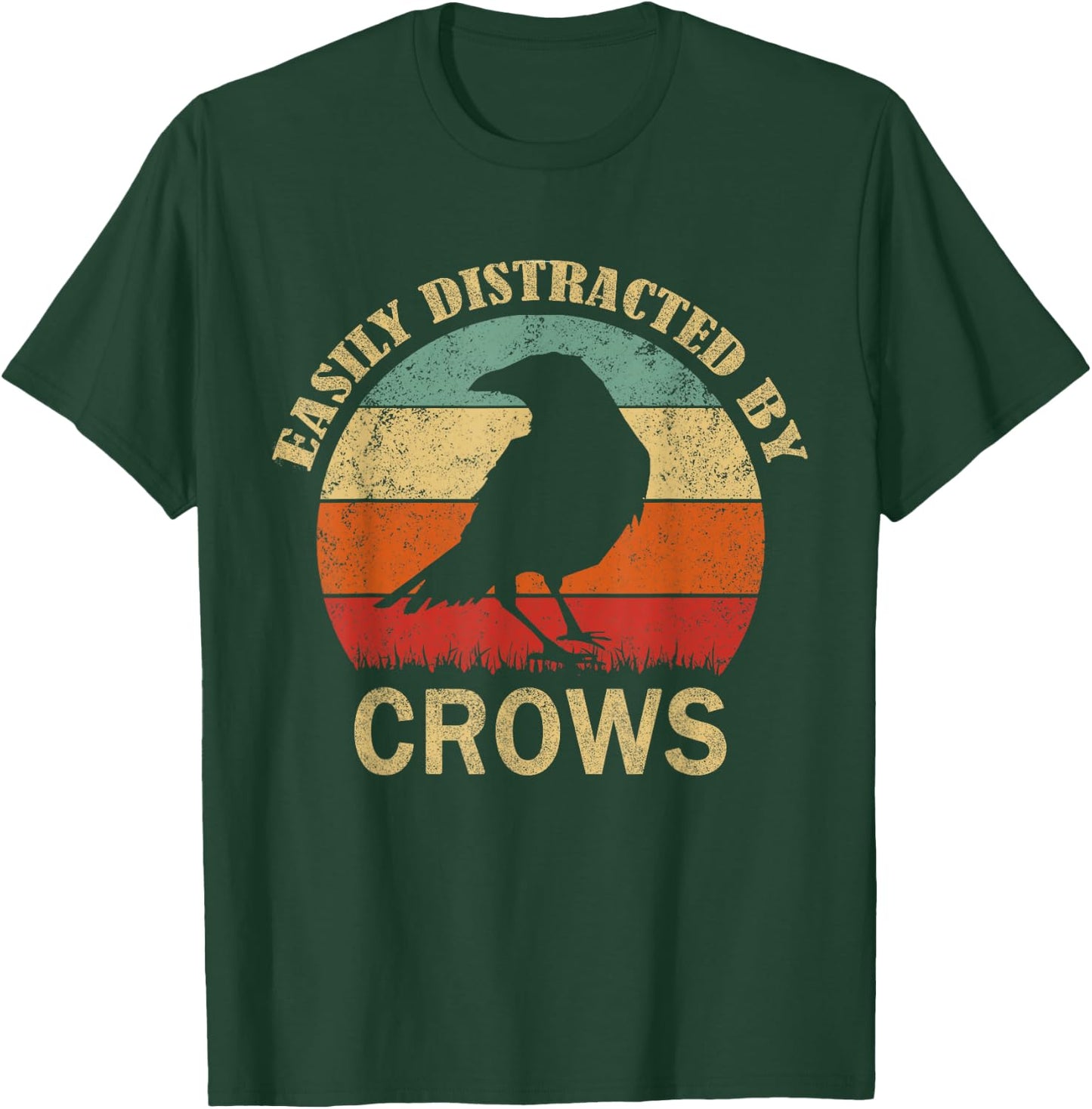Easily Distracted By Crows | Retro Funny BIrd Lover Crow T-Shirt - T-Shirt | Forest