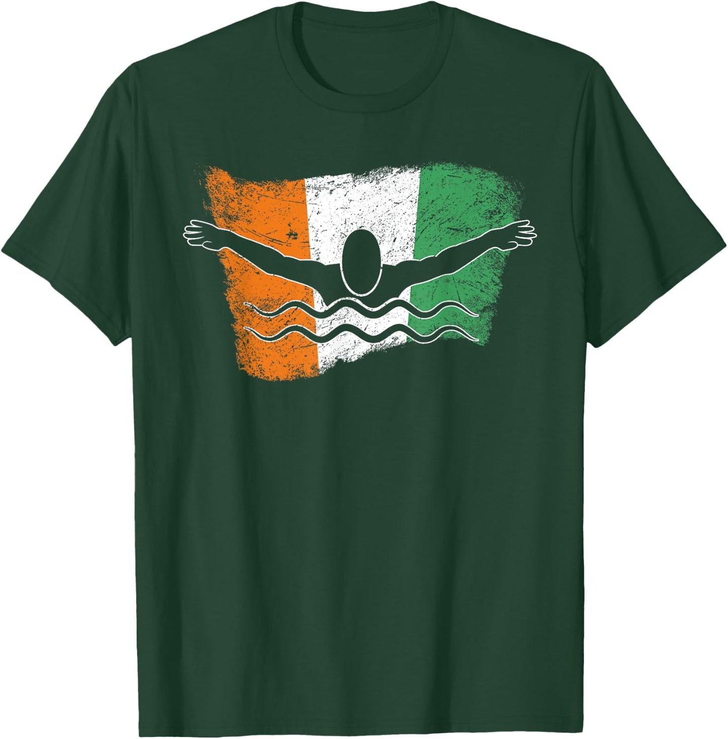 Cool Ireland Flag Vintage Irish Flag Swimmer Fly Swimming T-Shirt - T-Shirt | Forest
