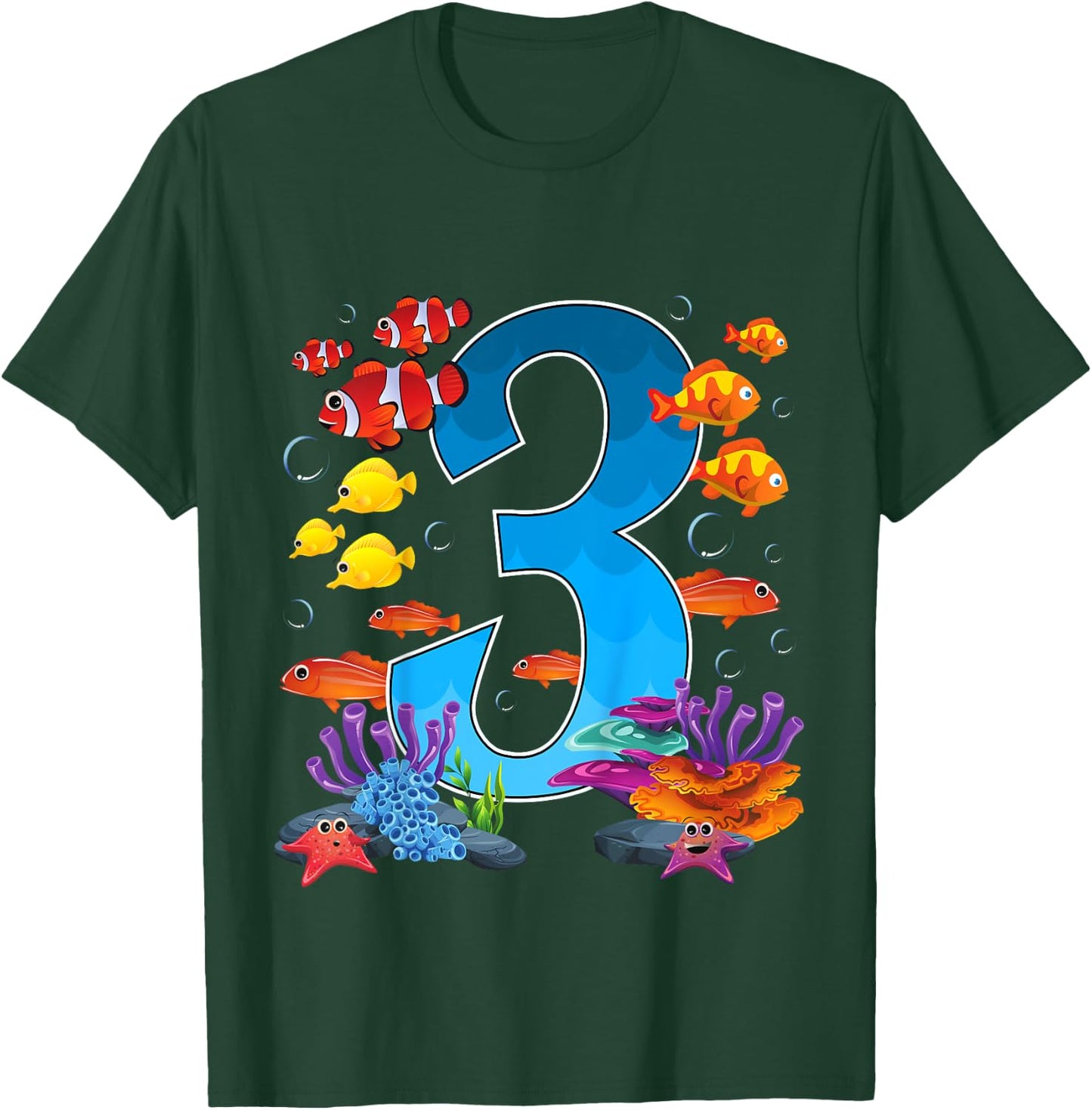 3 Year Old Under The Sea Birthday Ocean Fish Theme 3rd Gift T-Shirt - T-Shirt | Forest
