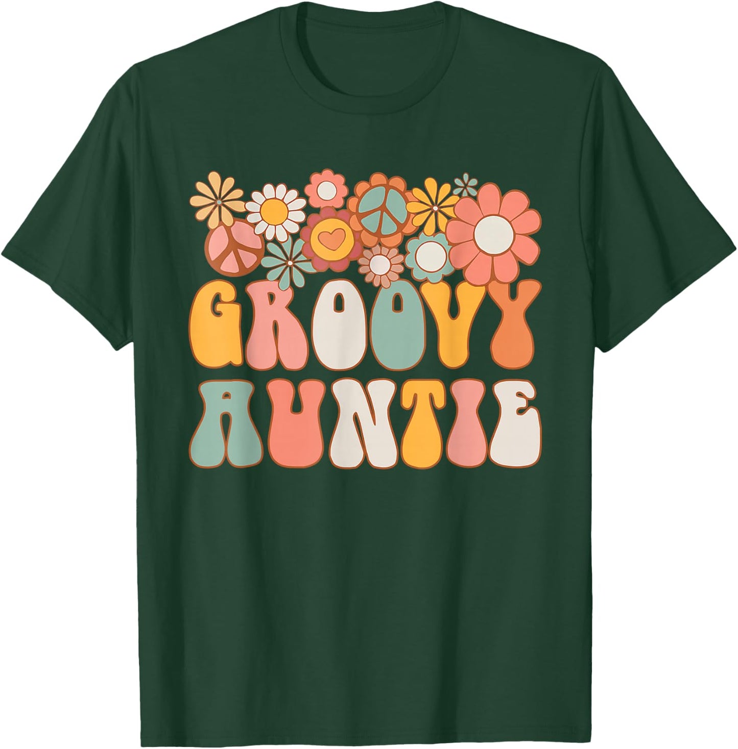 Groovy Auntie Retro 60s 70s Hippie Family Best Aunt Ever T-Shirt - T-Shirt | Forest