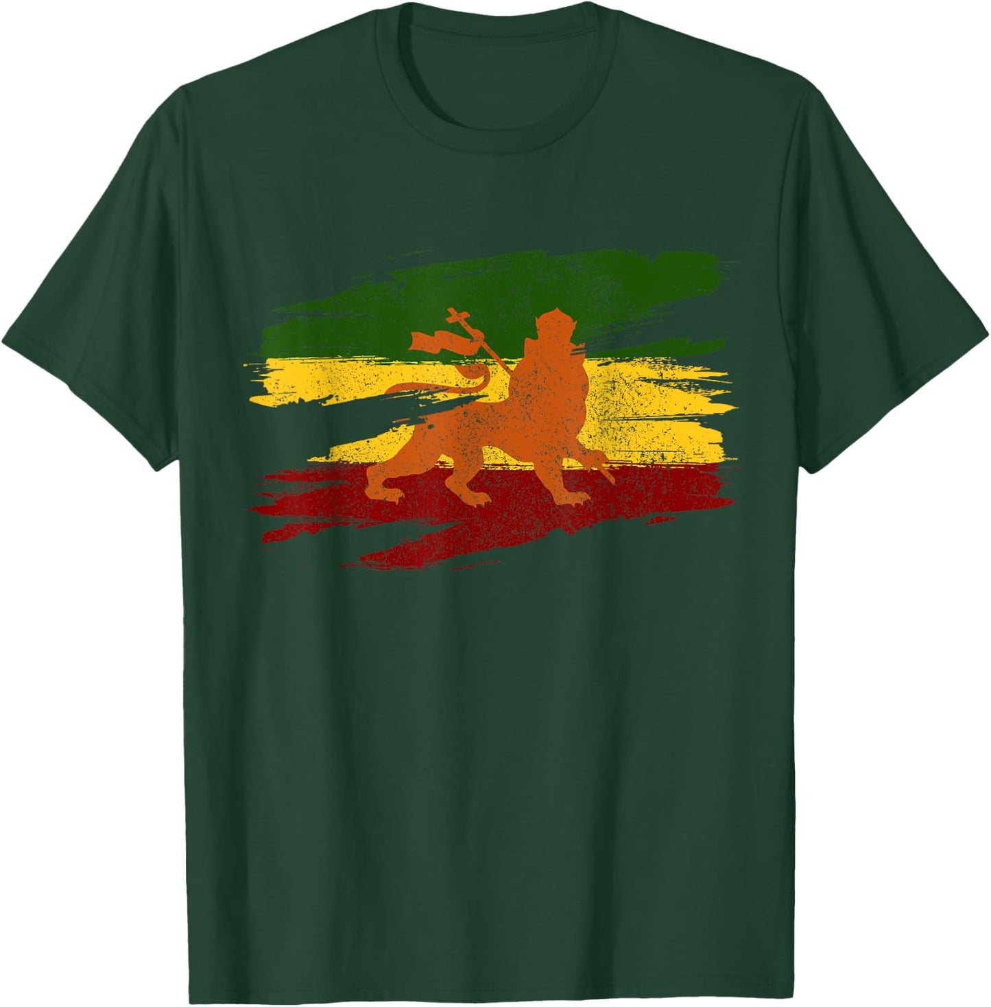 Lion Of Judah Ethiopian Flag Cross Rasta Rastafari Gift T-Shirt - T-Shirt | Forest
