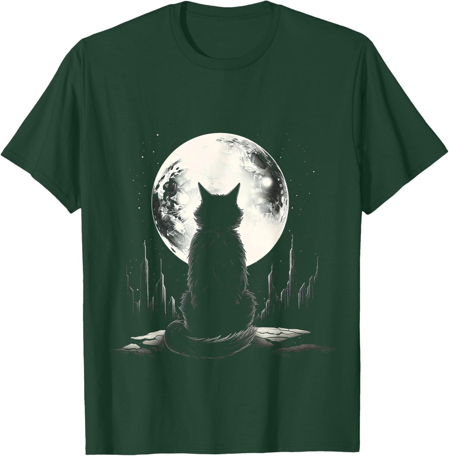 Cat Nature Moon Animal Illustration Art Graphic Motif Cat T-Shirt - T-Shirt | Forest