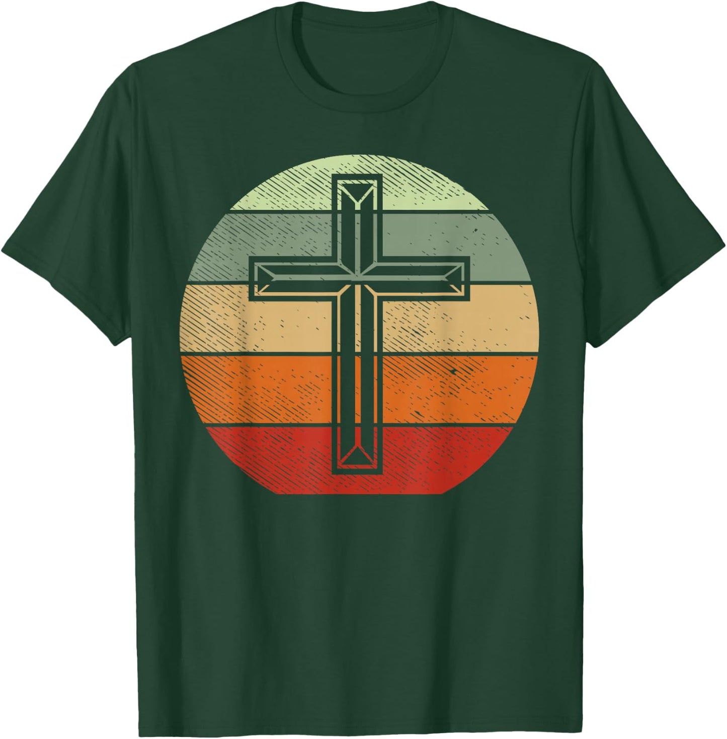 Jesus Retro Cross Christ God Faith Religious Christian Gift T-Shirt - T-Shirt | Forest