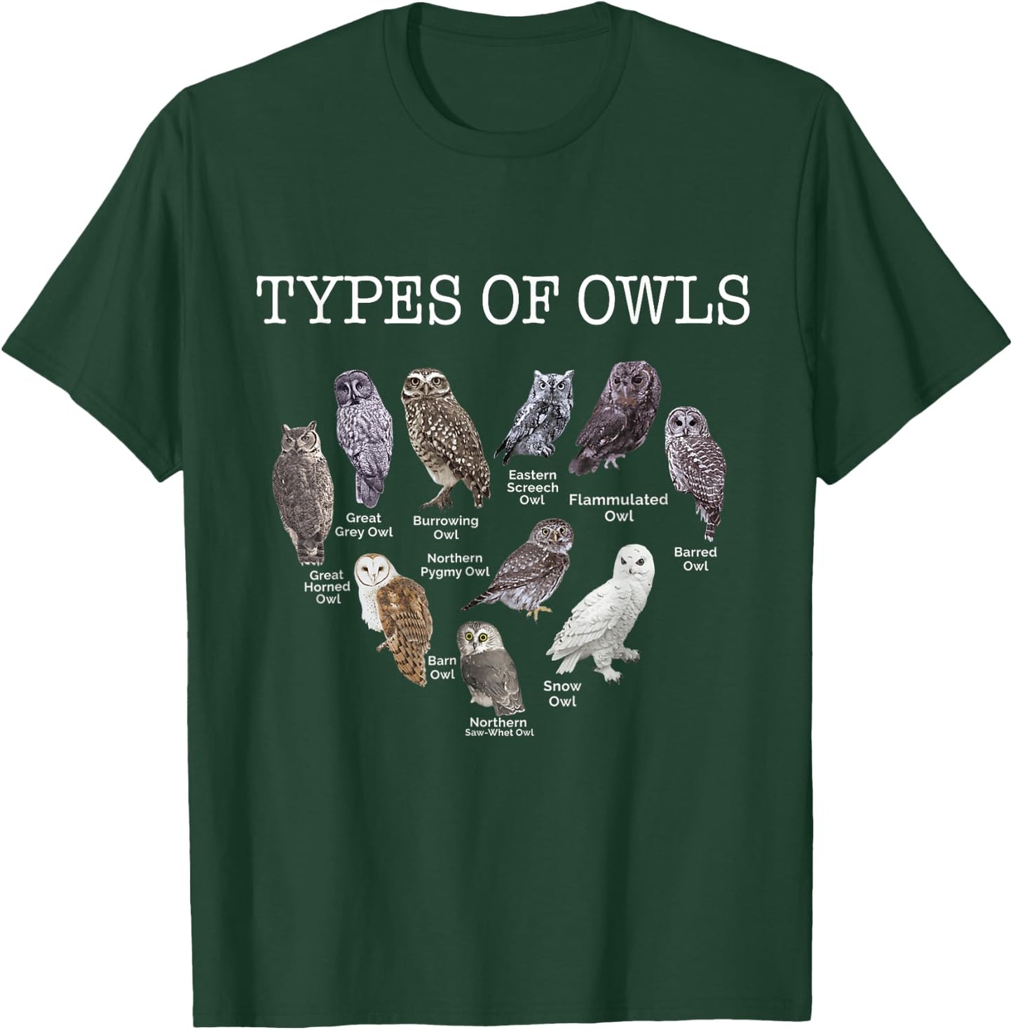 Types of Owls Educational Cute Owl Lover gift men women kids T-Shirt - T-Shirt | Forest
