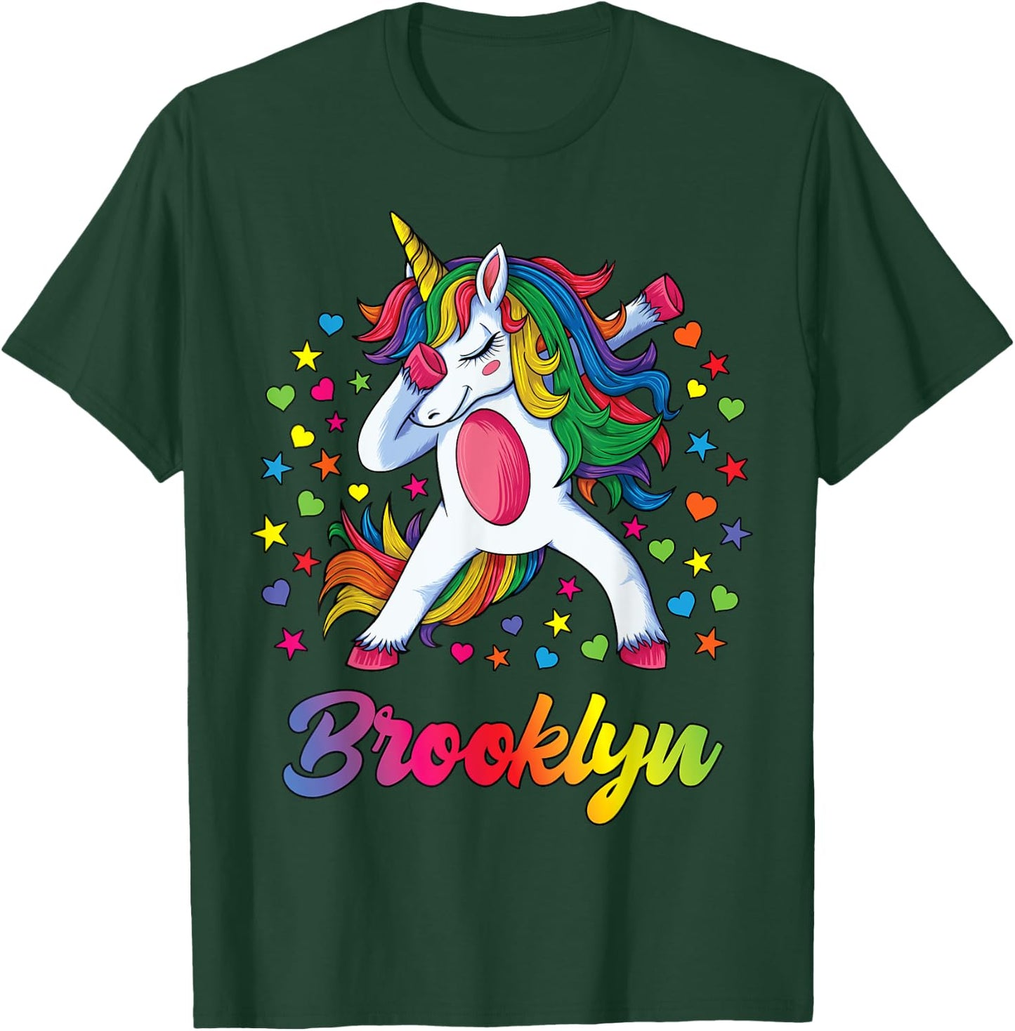Brooklyn Dabbing Unicorn Rainbow Personalized Name Custom T-Shirt - T-Shirt | Forest