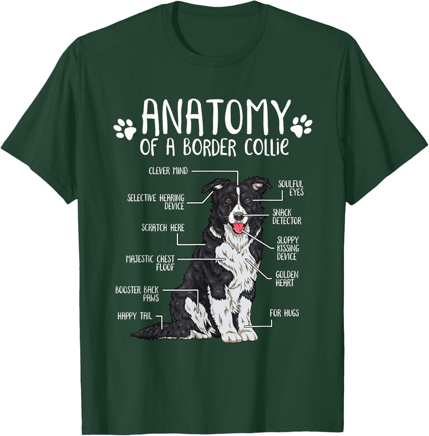 Funny Anatomy Border Collie Dog Lover Small T-Shirt - T-Shirt | Forest