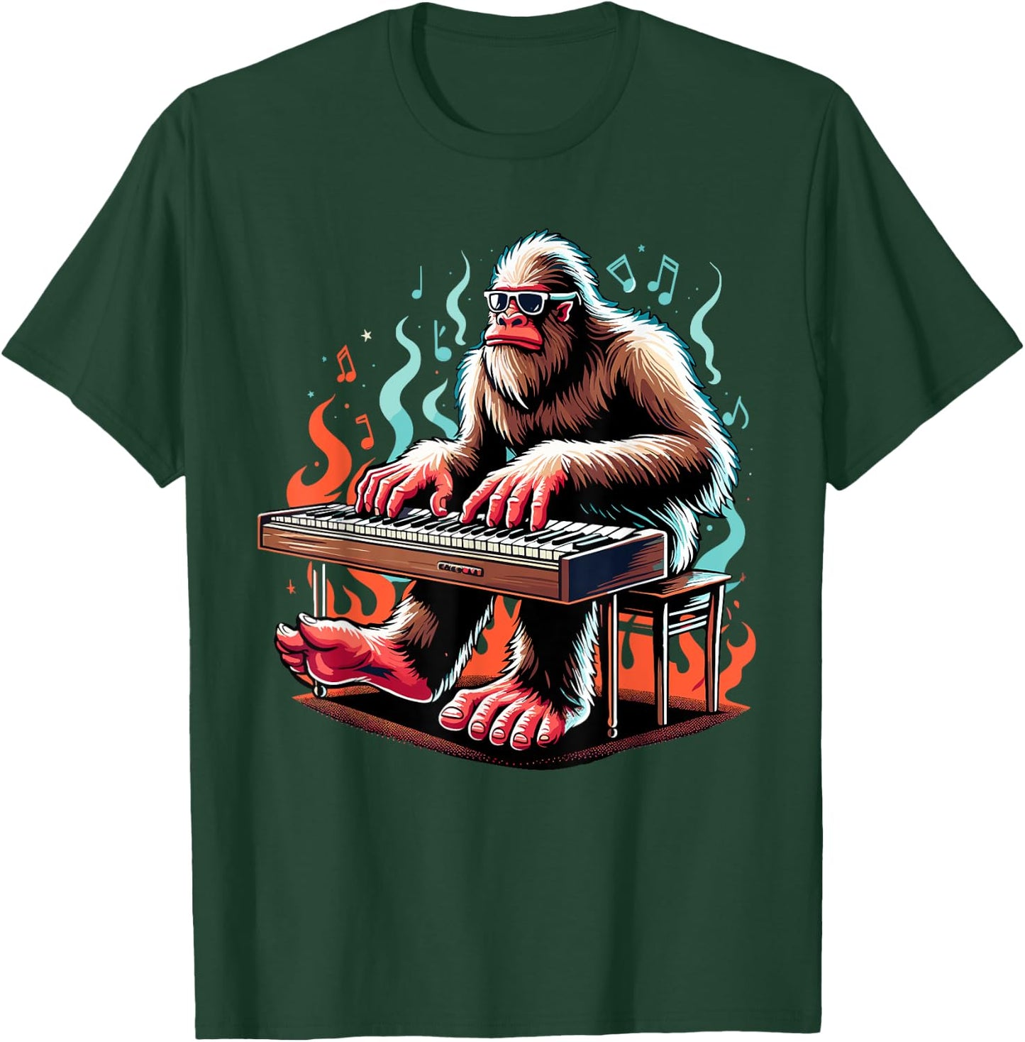 Bigfoot Playing Piano Cool Jazz Piano Sasquatch T-Shirt - T-Shirt | Forest