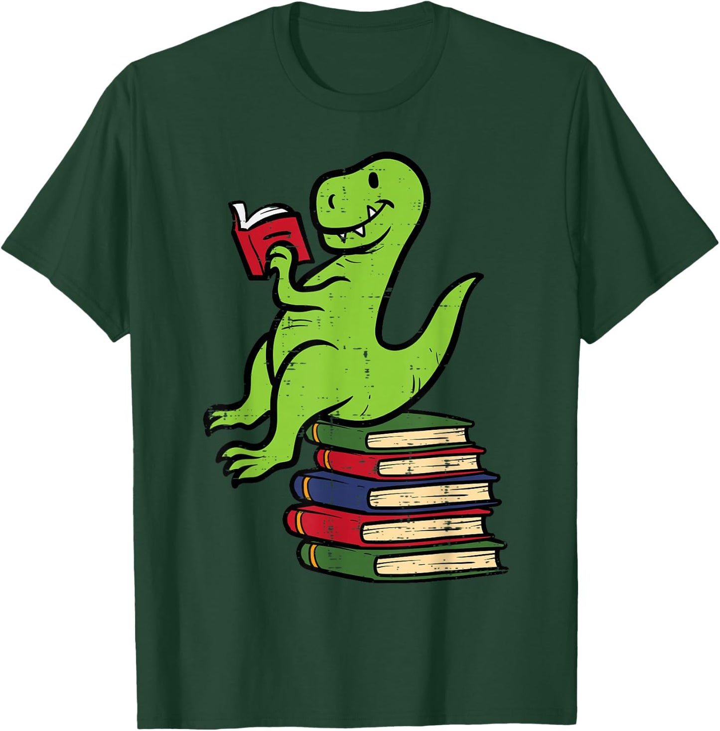 Dino Reading Read Reading Librarian Book Men Boys Kids T-Shirt - T-Shirt | Forest