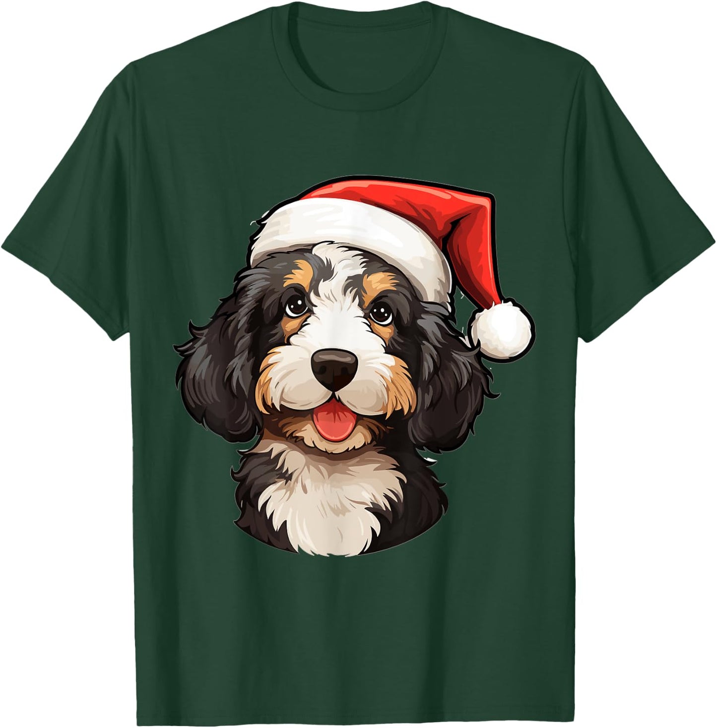 Bernedoodle Dog Breed with a Christmas Hat Men Women Kids T-Shirt - T-Shirt | Forest