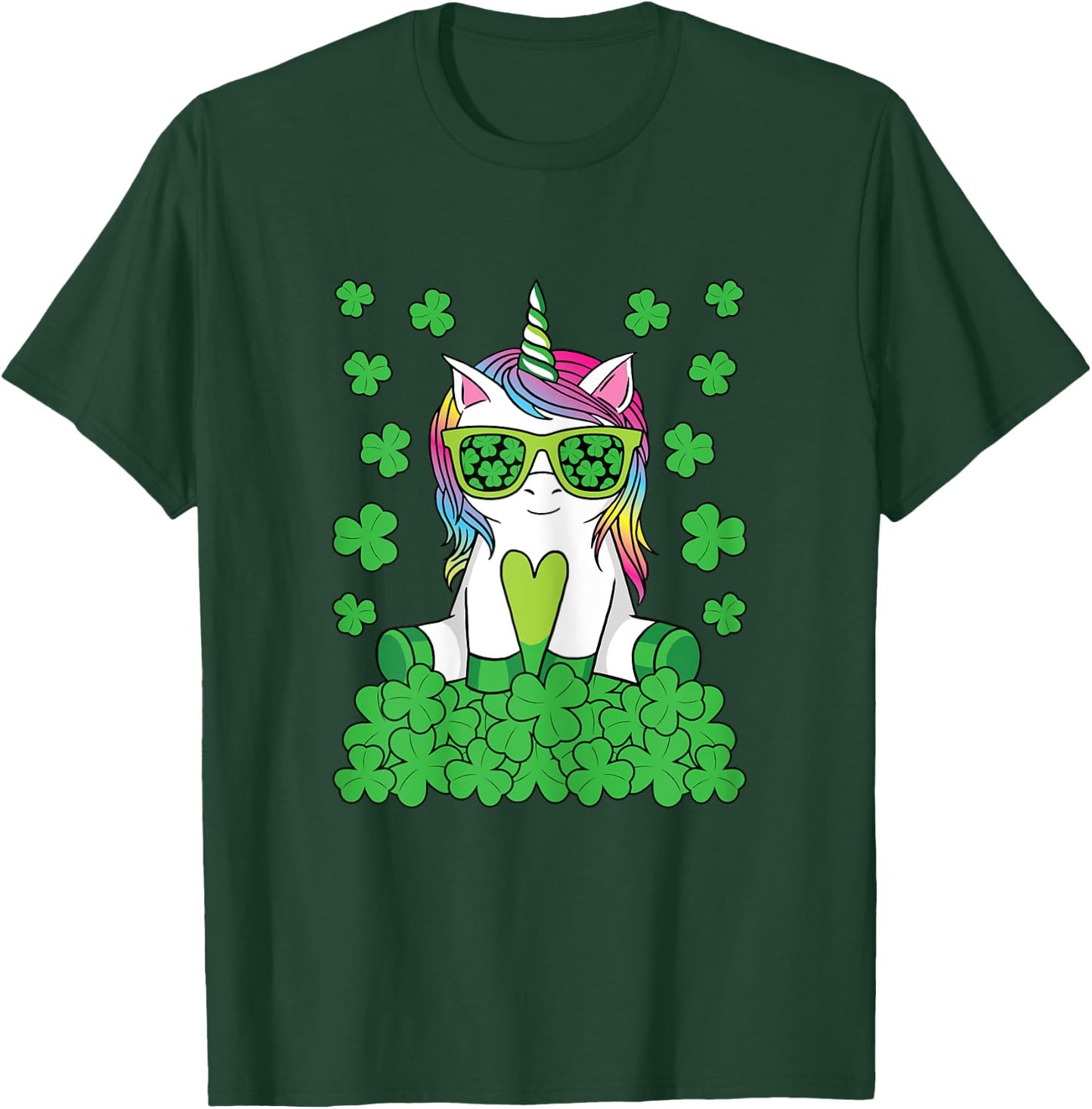 Cute St Patricks Day Unicorn Lepricorn Shamrock Girls Kids T-Shirt - T-Shirt | Forest
