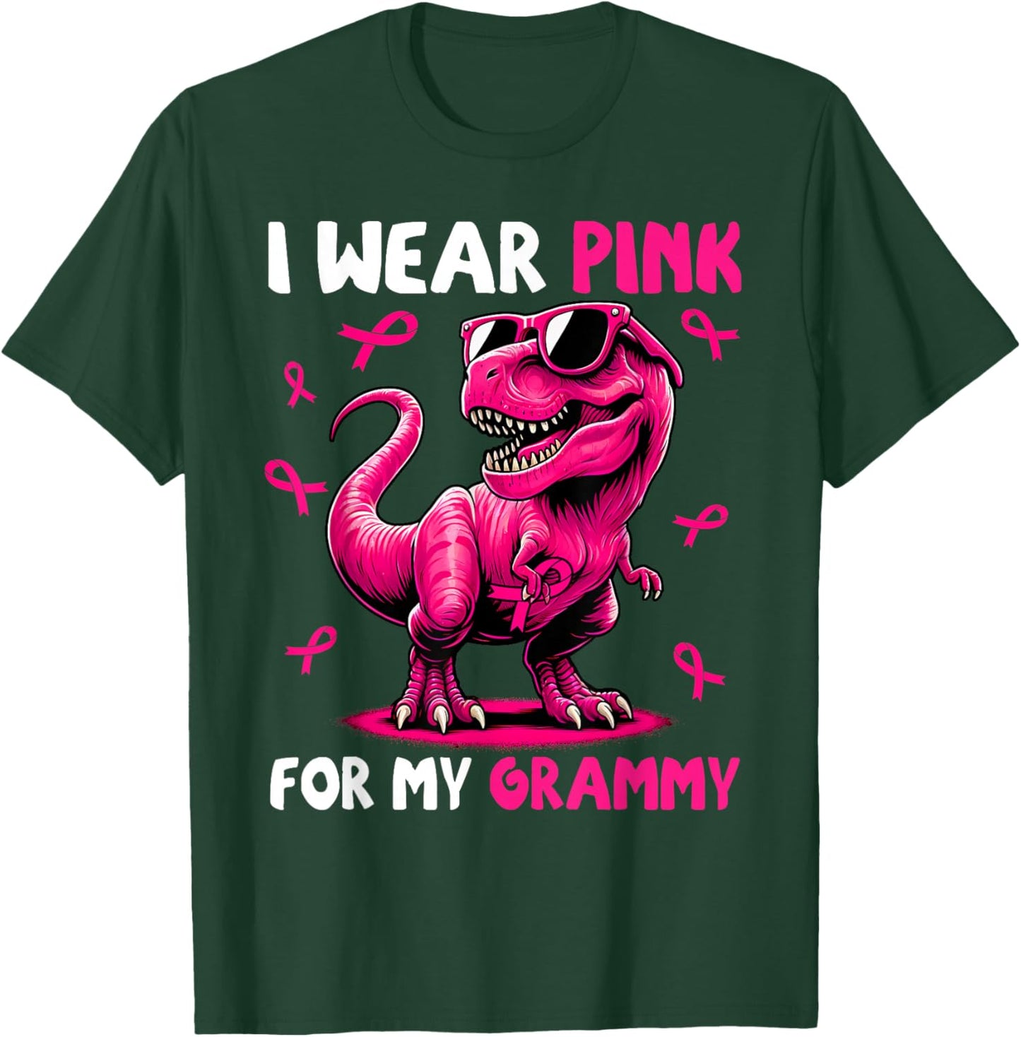 I Wear Pink For My Grammy T-rex Dinosaur Breast Cancer T-Shirt - T-Shirt | Forest