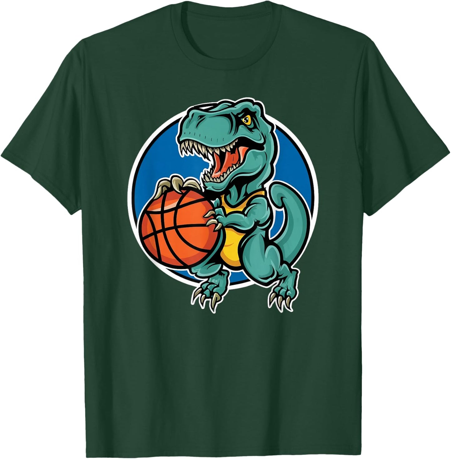 Slam Dunk T Rex Dinosaur Basketball Cartoon T-Shirt - T-Shirt | Forest