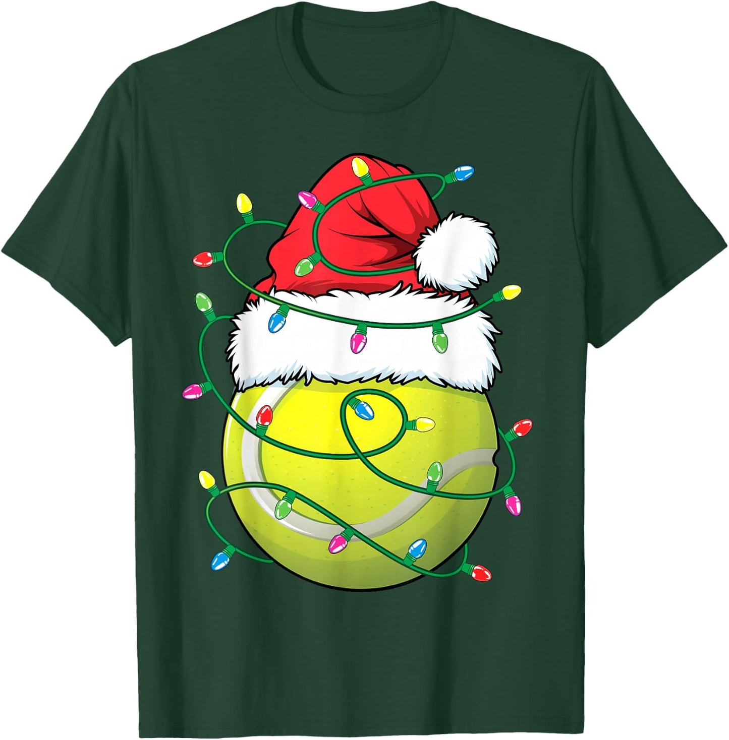 Funny Christmas Tennis Ball Santa Hat Xmas Lights T-Shirt - T-Shirt | Forest