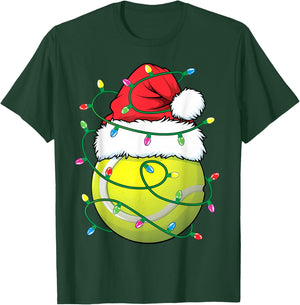 Funny Christmas Tennis Ball Santa Hat Xmas Lights T-Shirt - T-Shirt | Forest