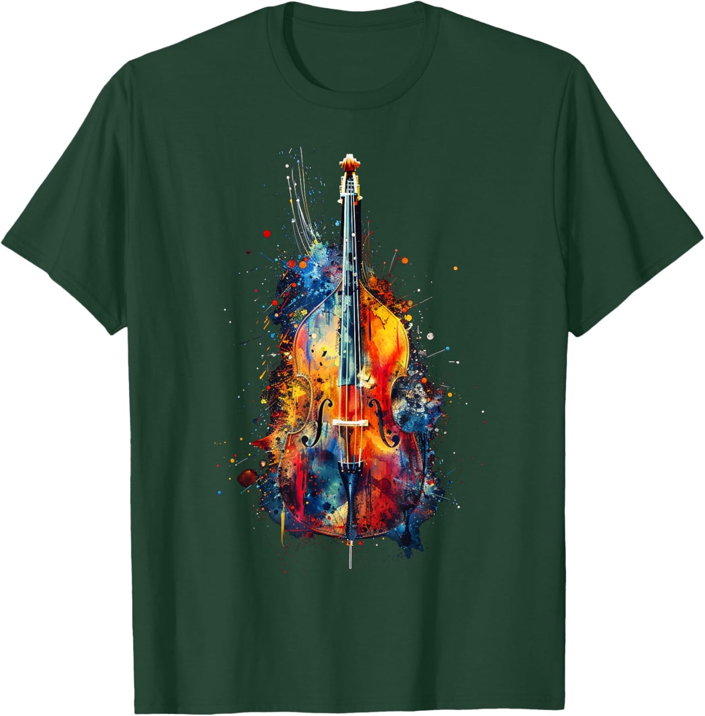 Upright Bass instrument on colorful painted Double Bass T-Shirt - T-Shirt | Forest