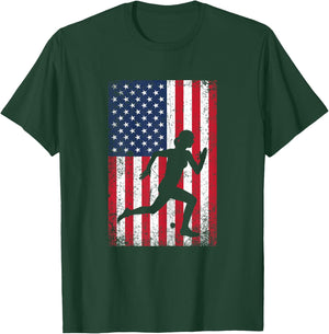 USA American Flag Running 4th of July Runner Patriotic Gift T-Shirt - T-Shirt | Forest