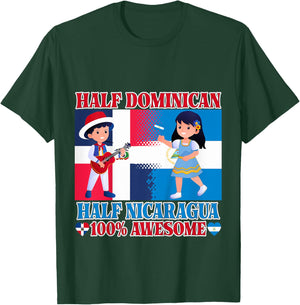 Half Nicaraguan Half Dominican Republic Flag Toddler Girls T-Shirt - T-Shirt | Forest