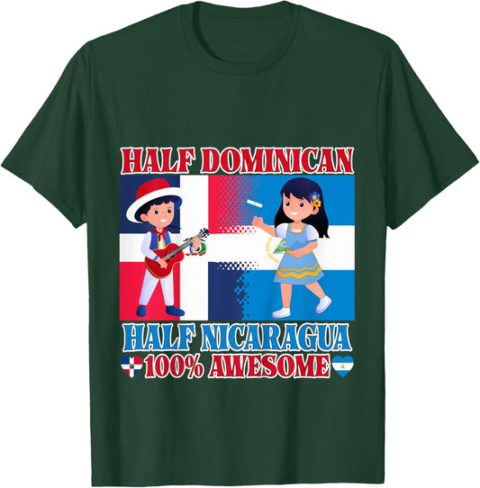 Half Nicaraguan Half Dominican Republic Flag Toddler Girls T-Shirt - T-Shirt | Forest