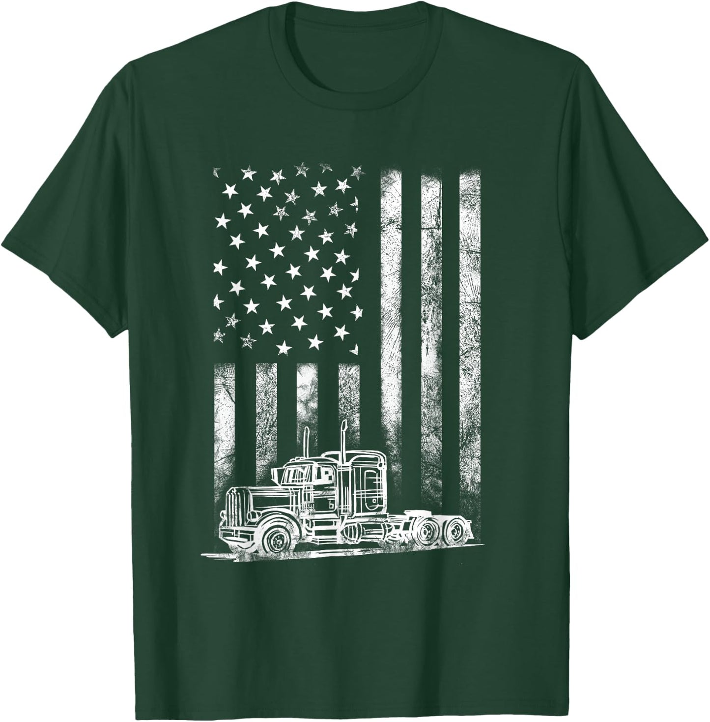 Truck Driver American Flag Trucker Vintage Men Women Gift Small T-Shirt - T-Shirt | Forest