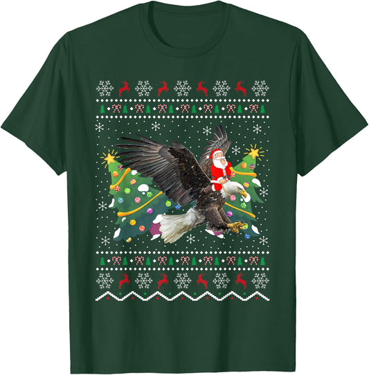 Eagle Lover Gift Ugly Santa Riding Eagle Christmas T-Shirt - T-Shirt | Forest