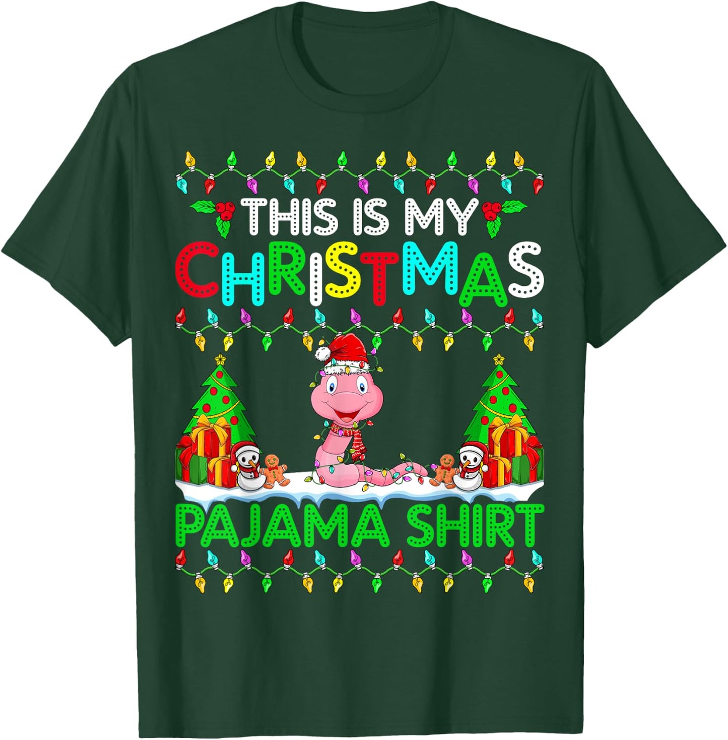 Worm Christmas Xmas Santa Hat Pajama Shirt - Worm Lover T-Shirt - T-Shirt | Forest