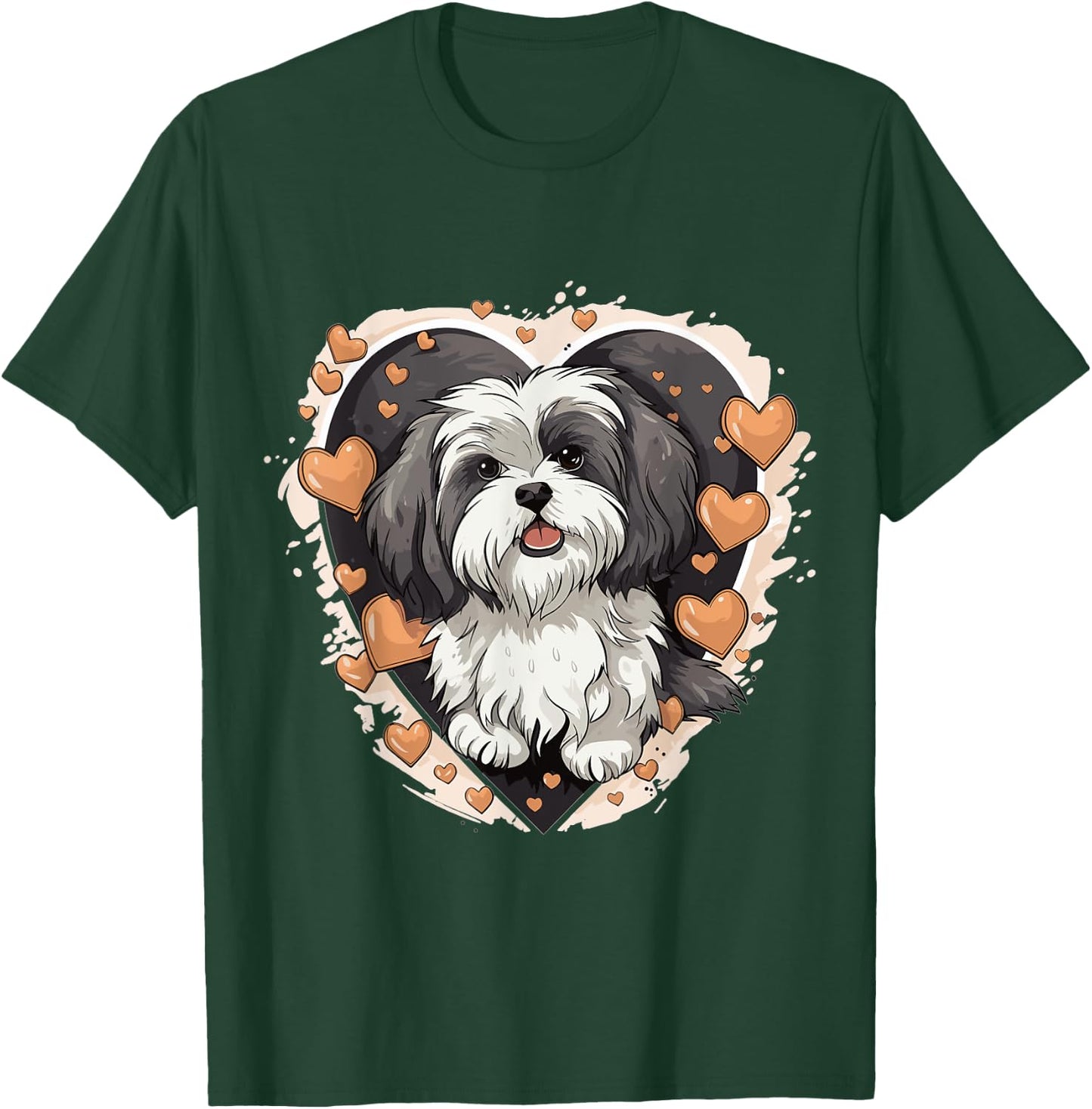 Havanese Dog Breed Pet Cute Graphic with Hearts T-Shirt - T-Shirt | Forest