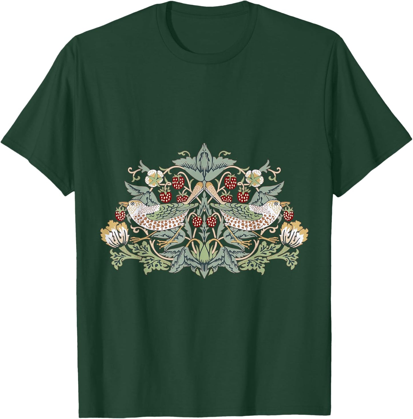 Pixelchicken William Morris Strawberry Thief Bird , Small T-Shirt - T-Shirt | Forest