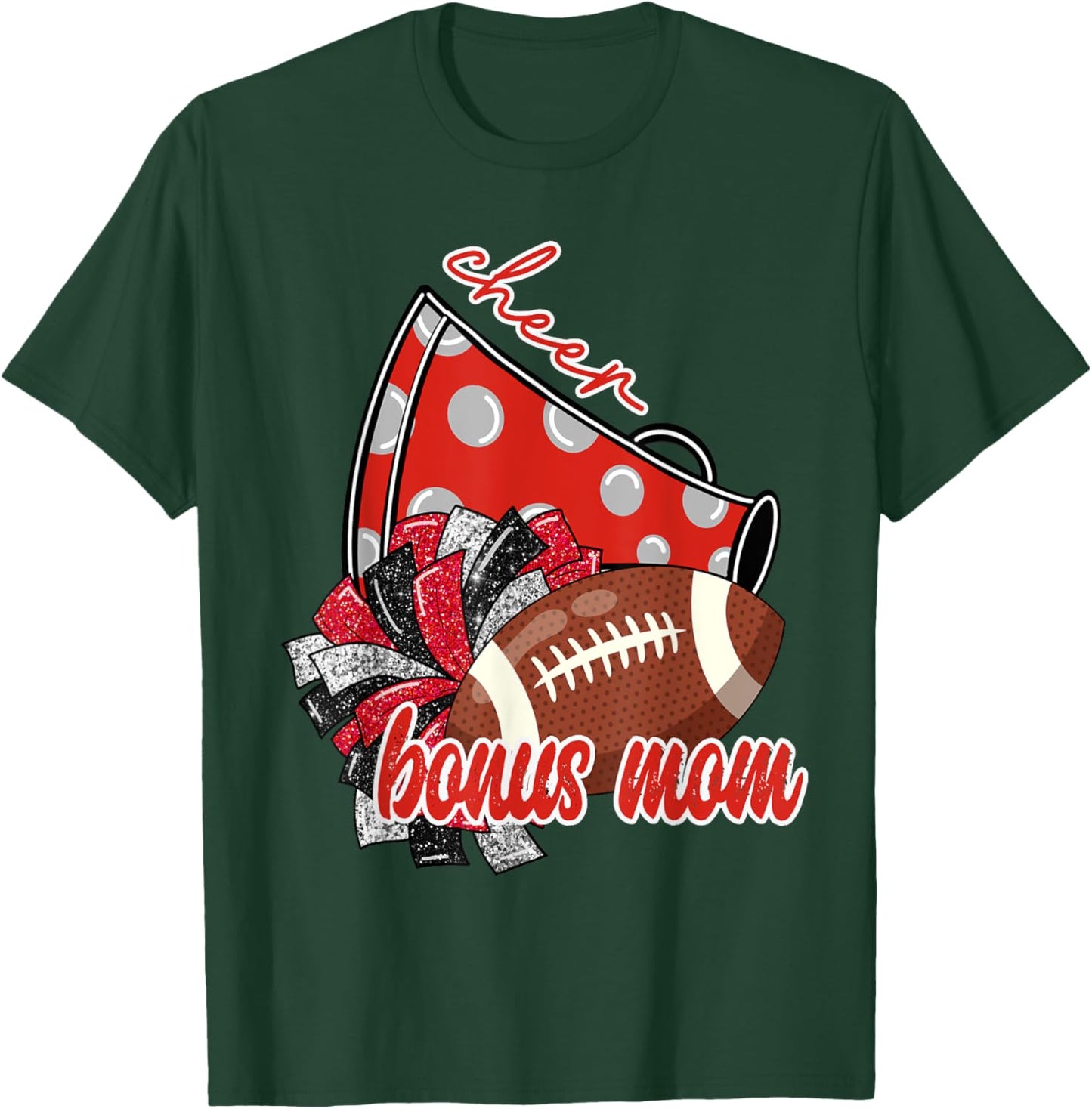 Cute Cheer Bonus Mom Trendy Megaphone Football T-Shirt - T-Shirt | Forest