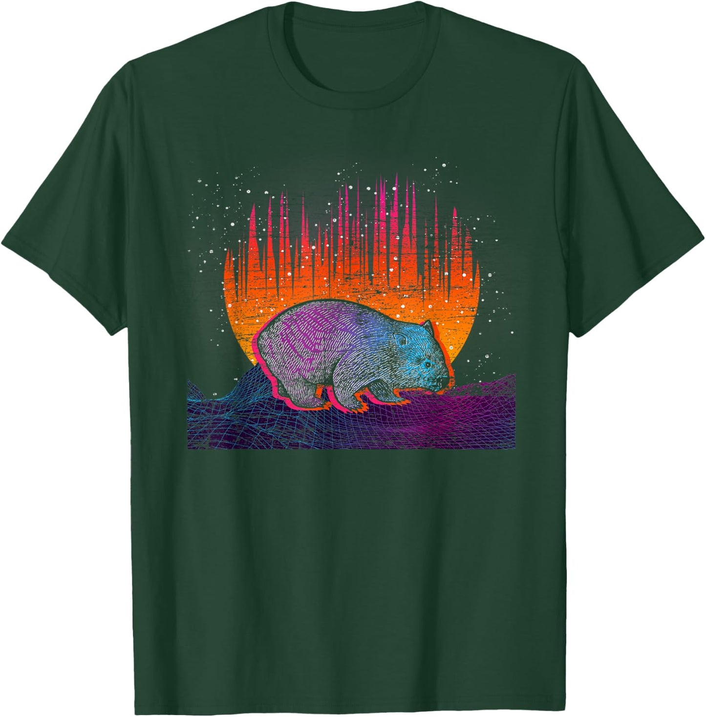 Backpacker Aussie Animal Outback Australia Vaporwave Wombat T-Shirt - T-Shirt | Forest