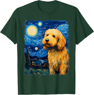Golden Doodle Goldendoodle Dog Starry Night Painting T-Shirt - T-Shirt | Forest