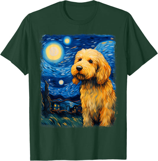Golden Doodle Goldendoodle Dog Starry Night Painting T-Shirt - T-Shirt | Forest