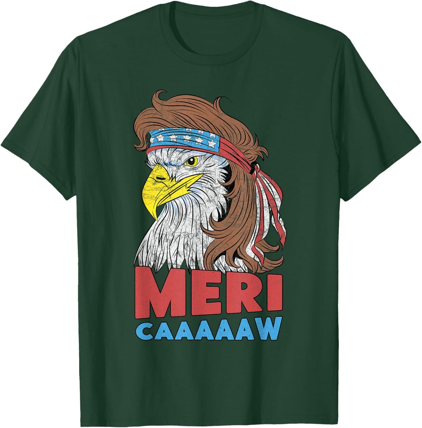 meri-caaaaaw - Eagle Mullet 4th Of July USA American Flag T-Shirt - T-Shirt | Forest