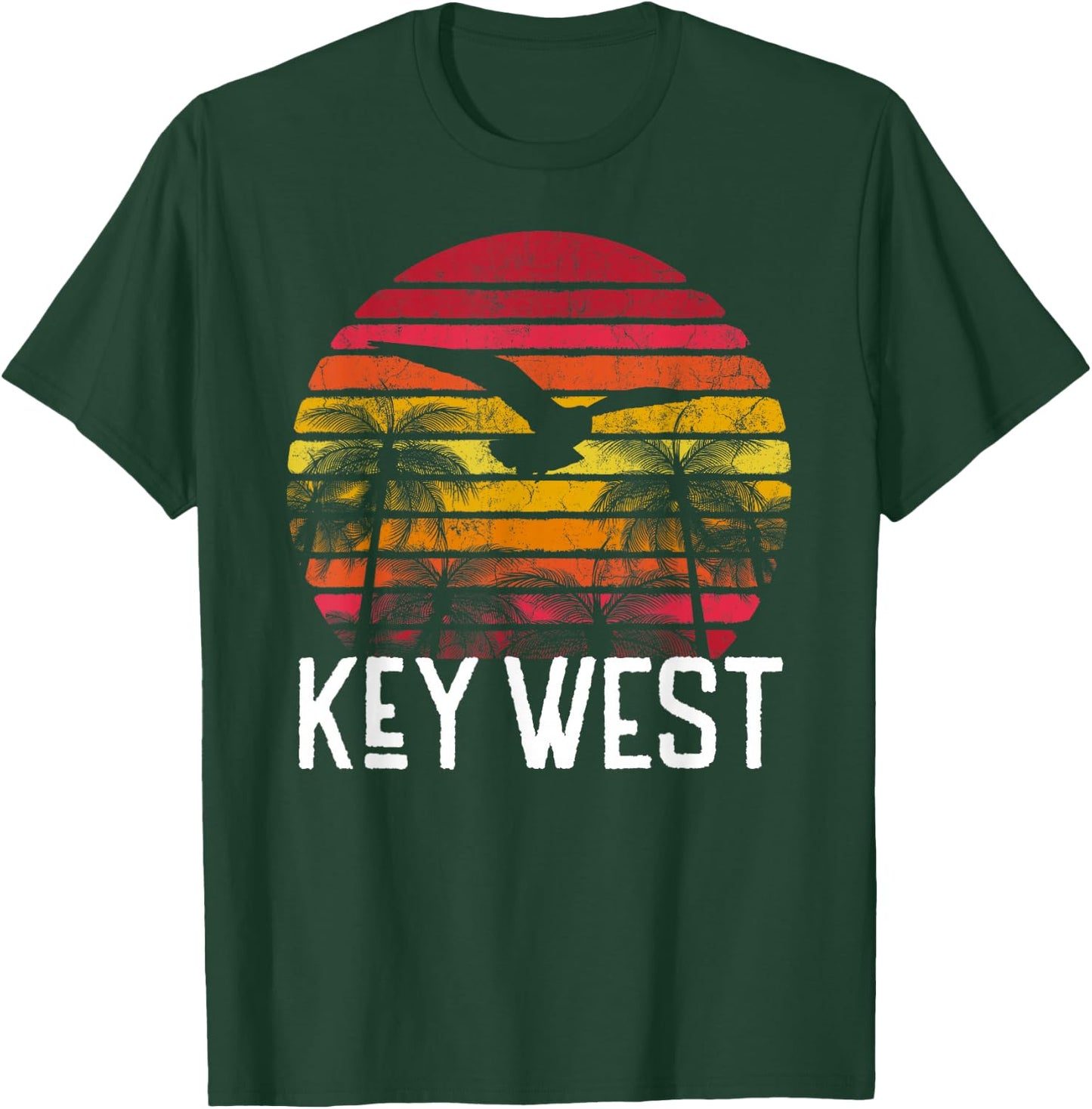 Key West Florida Vintage Retro Beach Palm Tree Surf Sunset T-Shirt - T-Shirt | Forest