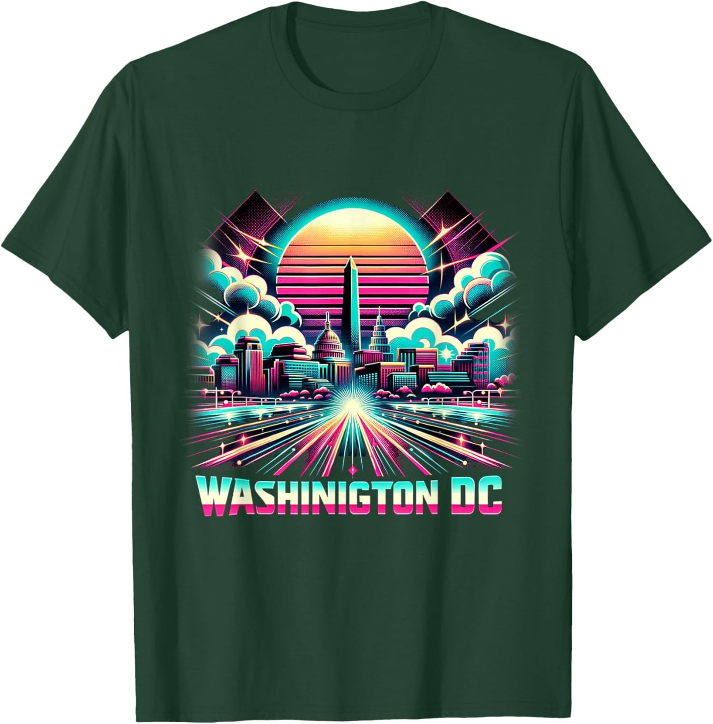 Washington DC Skyline Shirt 90s Retro US Capitol Souvenirs T-Shirt - T-Shirt | Forest