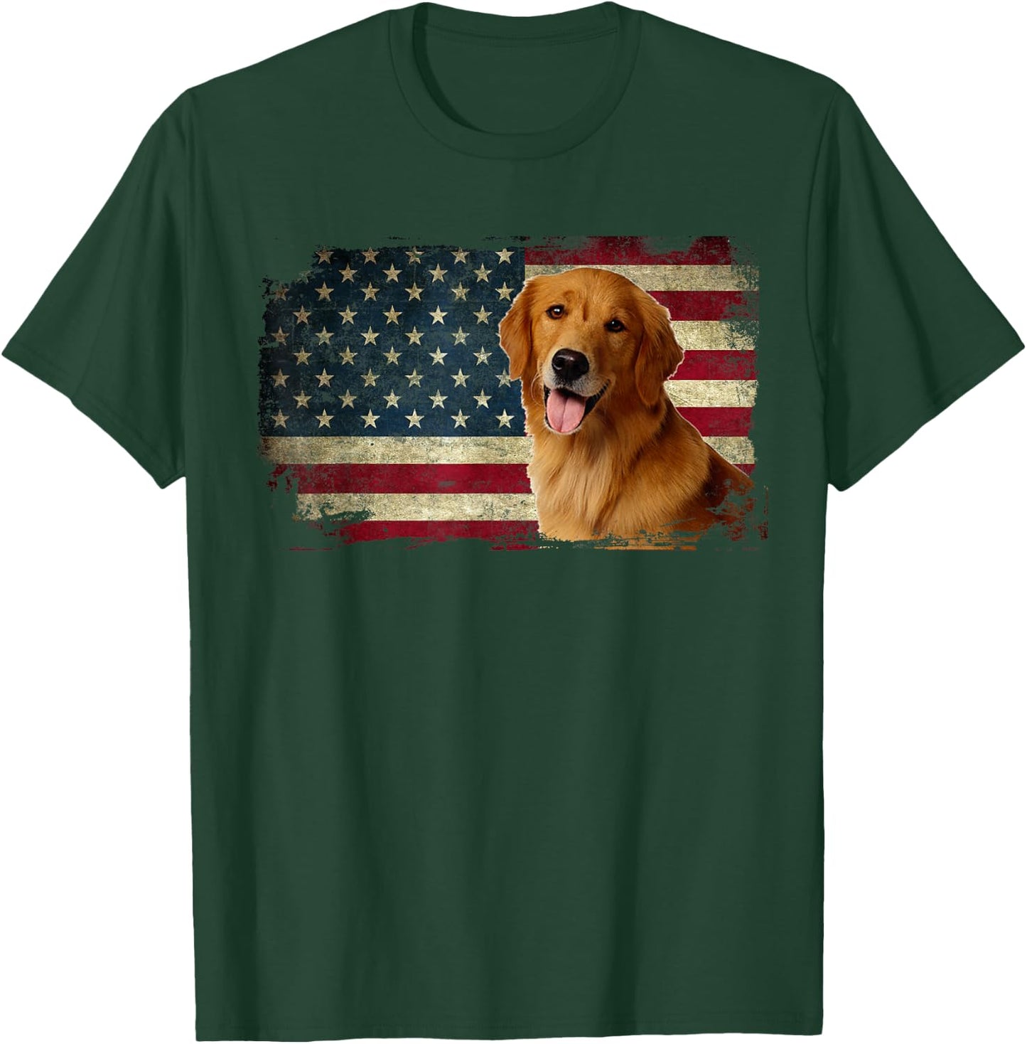 Golden Retriever American Flag Patriotic Dog Lover T-Shirt - T-Shirt | Forest