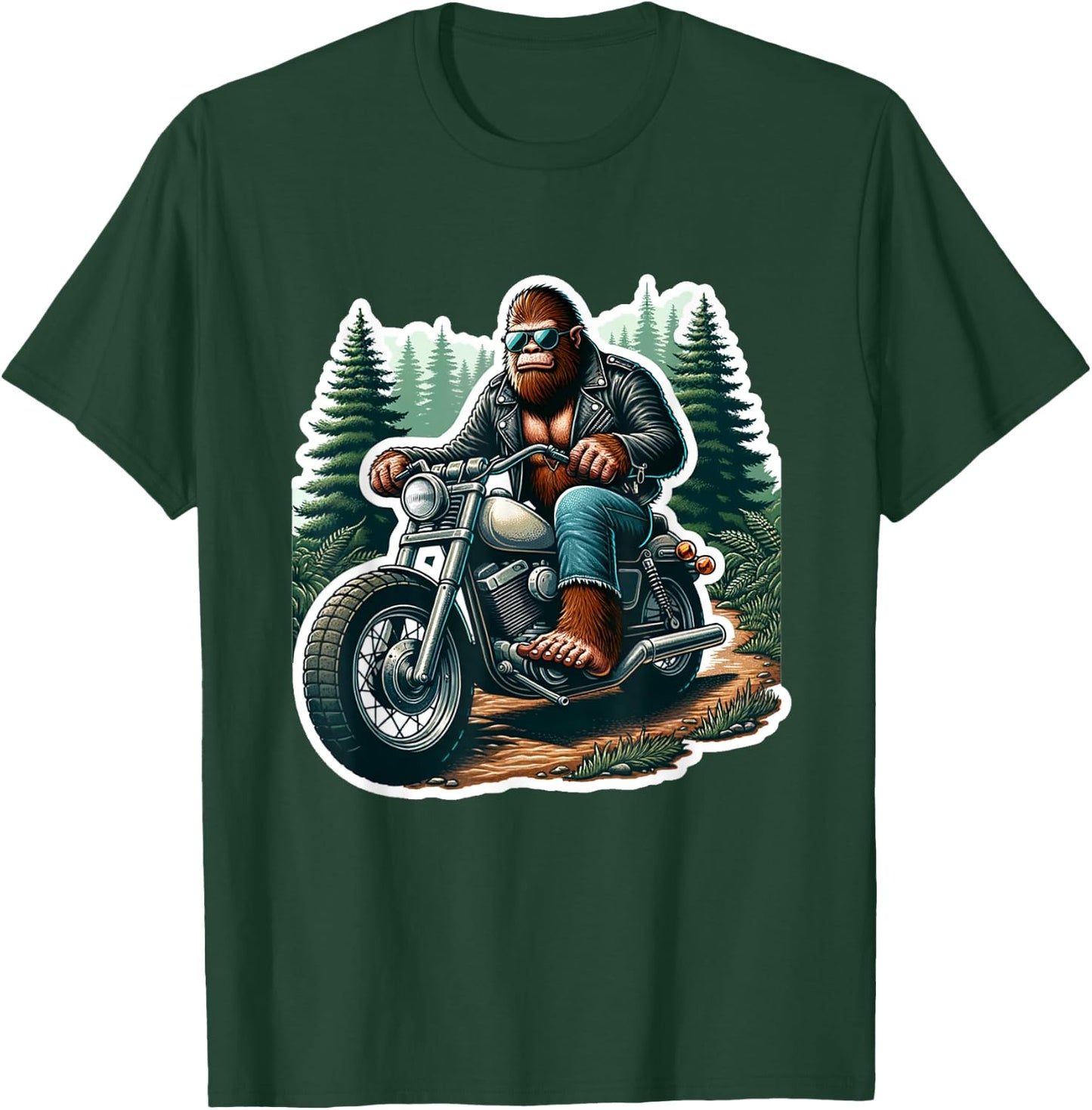 Funny Bigfoot Sasquatch Riding Motorcycle Bike Biker T-Shirt - T-Shirt | Forest