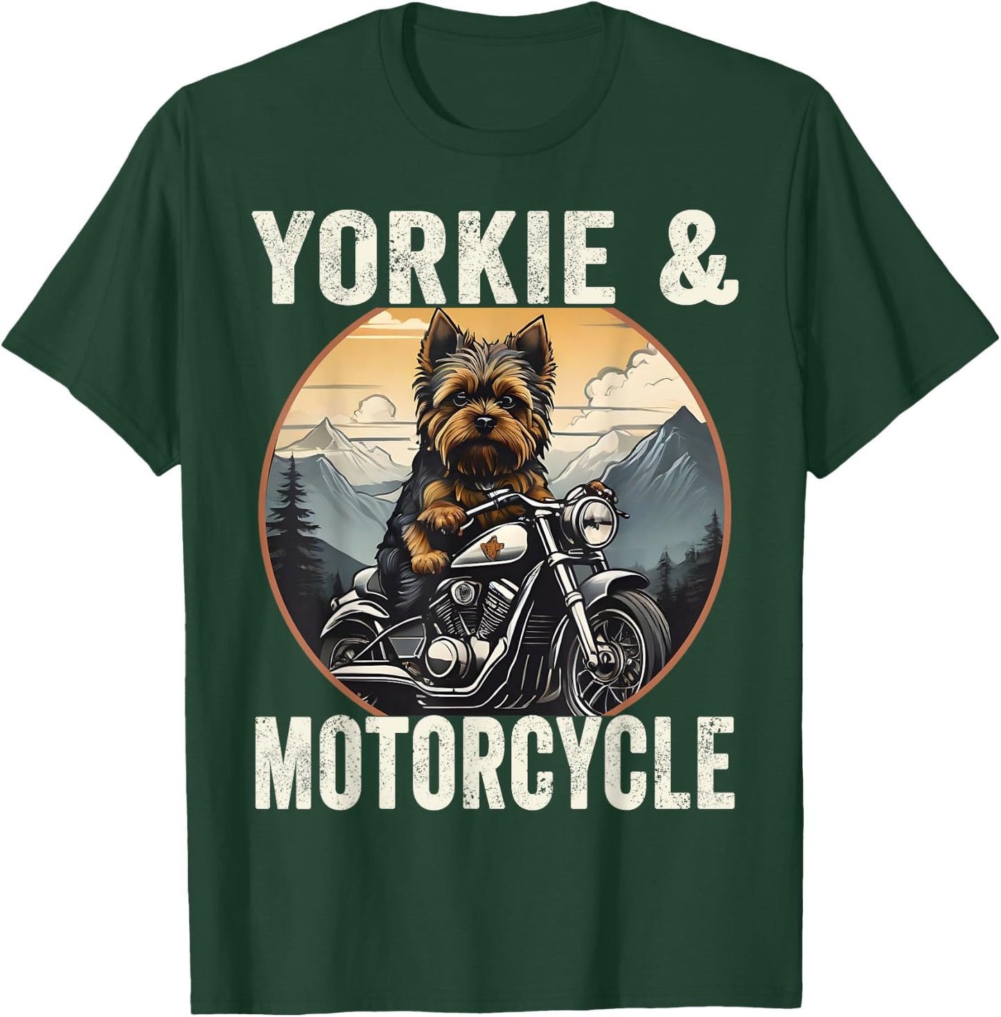 Yorkie And Motorcycle Dog Lovers Funny Motor Rides Dad Mom Women T-Shirt - T-Shirt | Forest