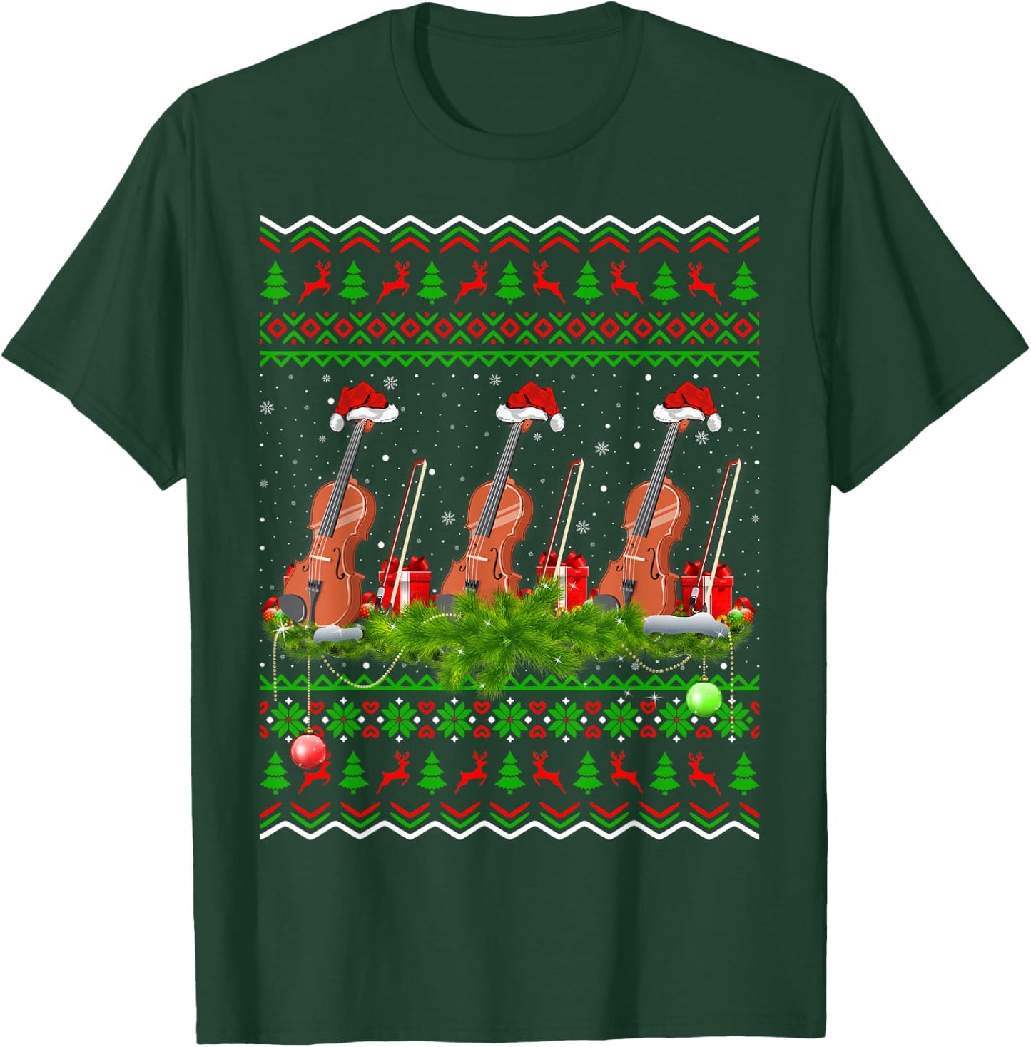 Violin Music Lover Xmas Gift Ugly Christmas Violin T-Shirt - T-Shirt | Forest