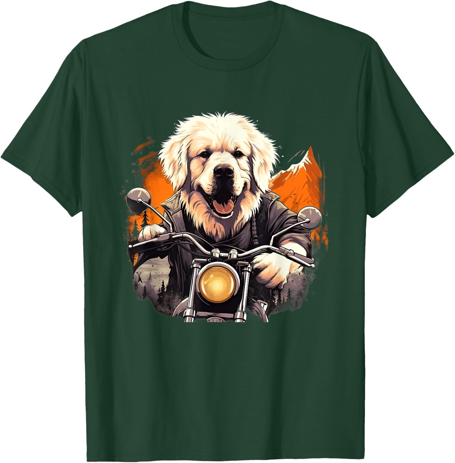 Biker Great Pyrenees Dog Riding Motorbike T-Shirt - T-Shirt | Forest