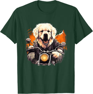 Biker Great Pyrenees Dog Riding Motorbike T-Shirt - T-Shirt | Forest