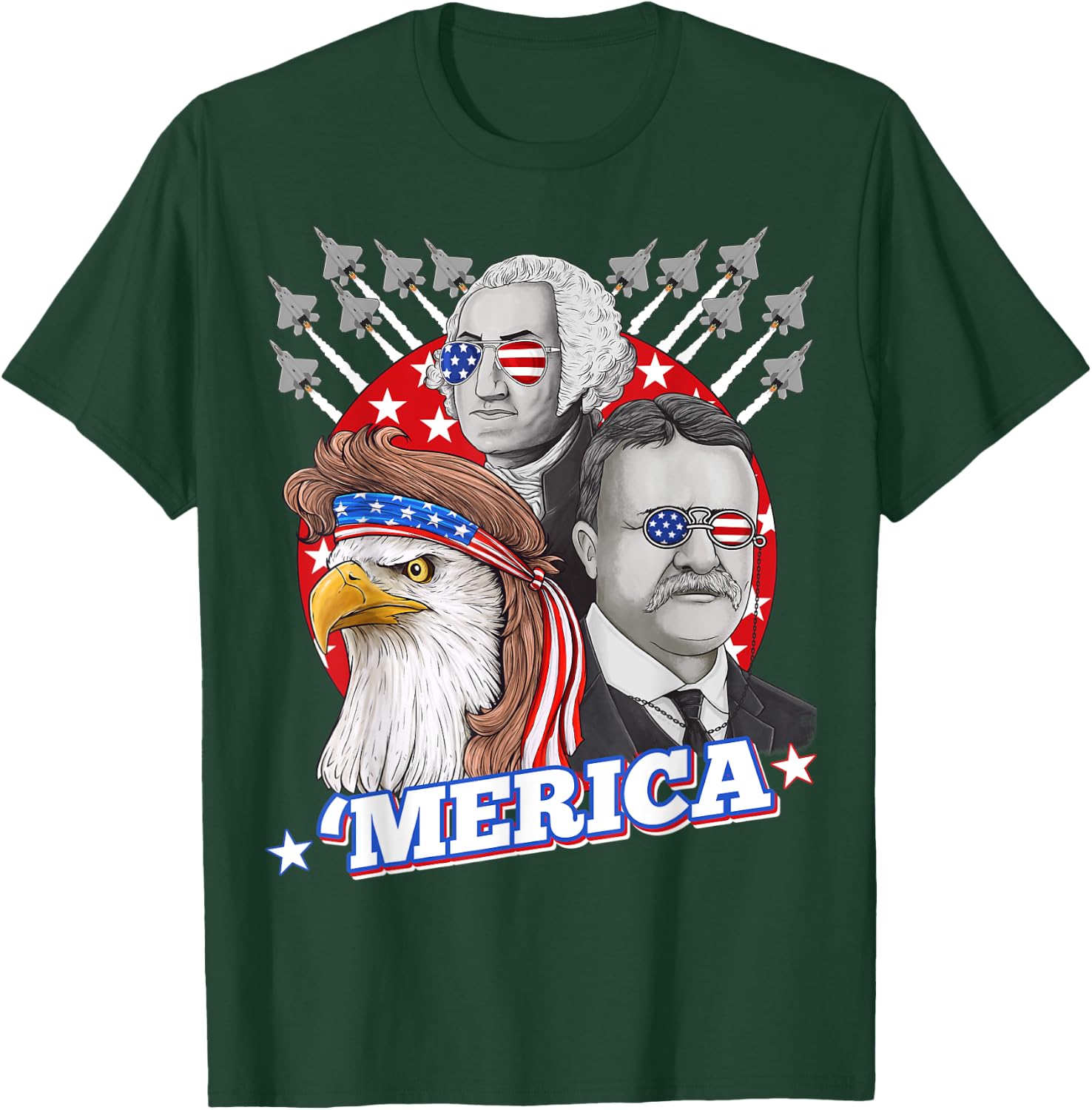 Washington Roosevelt Bald Eagle 4th Of July Patriotic Merica Kids Men T-Shirt - T-Shirt | Forest