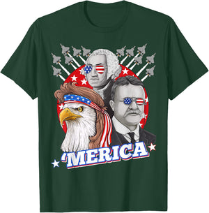 Washington Roosevelt Bald Eagle 4th Of July Patriotic Merica Kids Men T-Shirt - T-Shirt | Forest
