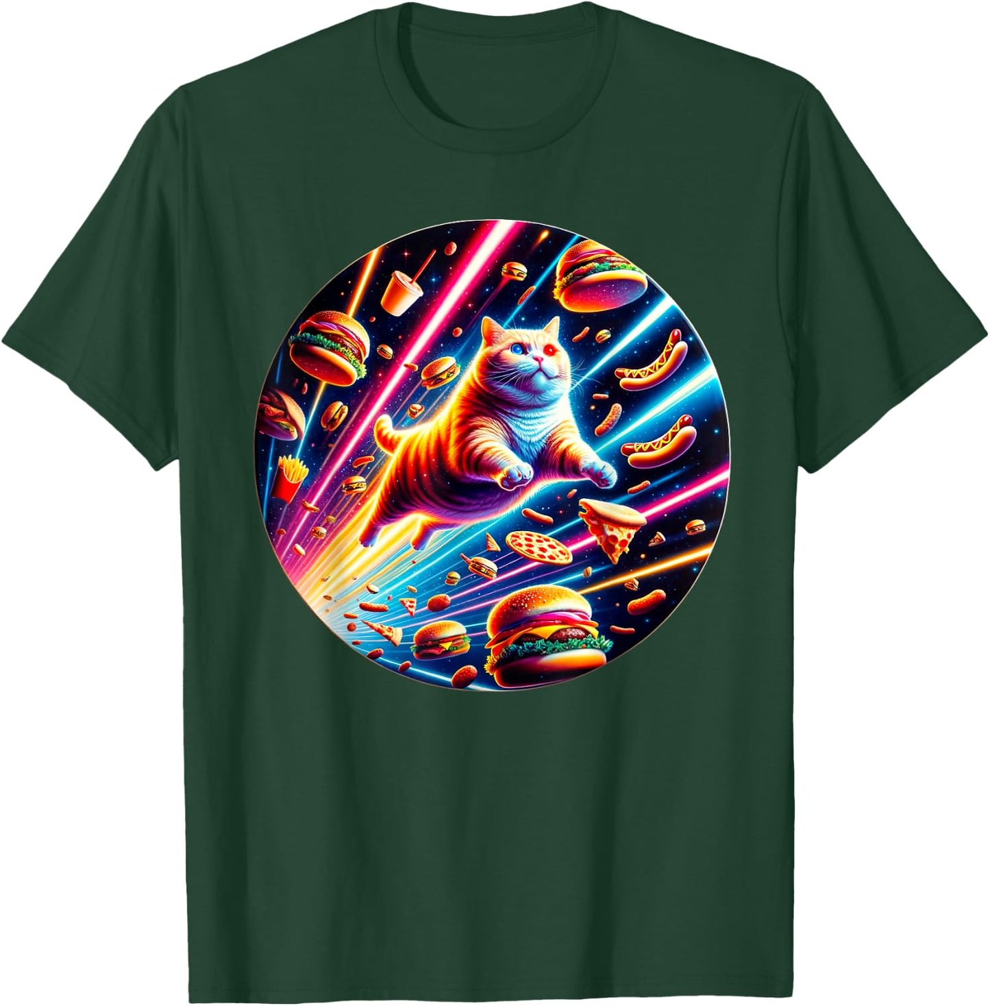 Outer Space Pizza Cat Rainbow Laser Taco Hot Dog Burrito T-Shirt - T-Shirt | Forest